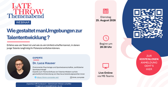 Der zweite Themenabend "LateThrow" wird auf den 25. August verschoben.