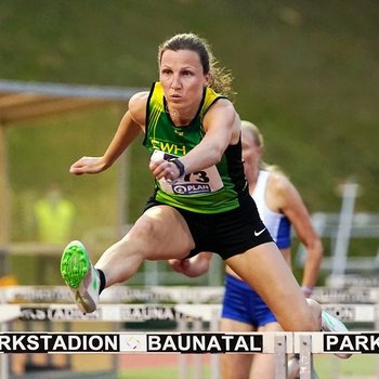 Jennifer Gartmann (W45; LG Westerwald) gibt nach Verletzungspause ihr internationales Comeback und startet über 80 Meter Hürden, 400 Meter Hürden und im Hochsprung (Foto: Birkenstock).
