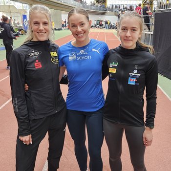 Im 1500-Meter-Finale holte Majtie Kolberg (links) den Deutschen Meistertitel, Franziska Schindler (Mitte) wurde Neunte und Oliva Gürth (rechts) belegte den fünften Platz.