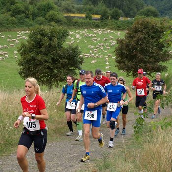 Das bunte Läuferfeld auf der Einführungsrunde um die Martinshütte (Fotograf: Michael Simons)